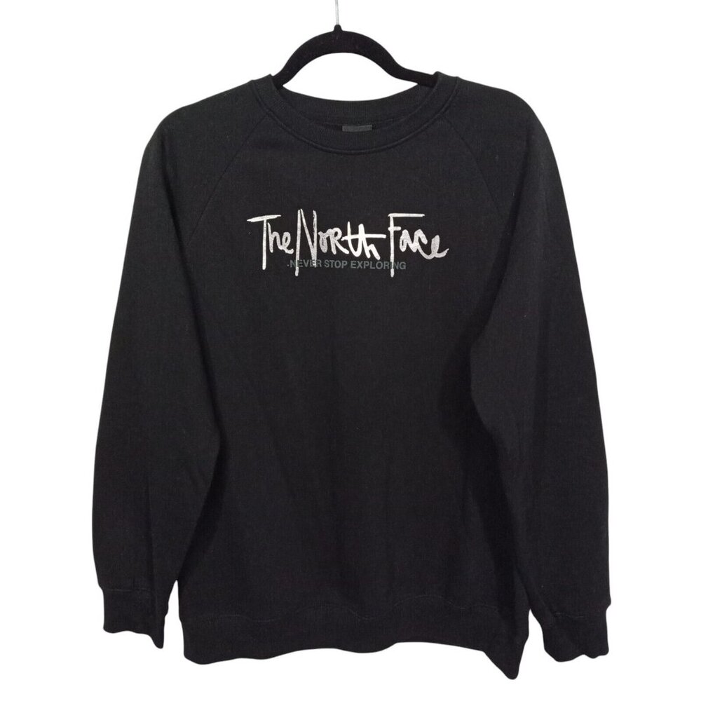 The North Face Womens Sweatshirt Size L Cotton Black Logo Long Sleeve Sweater